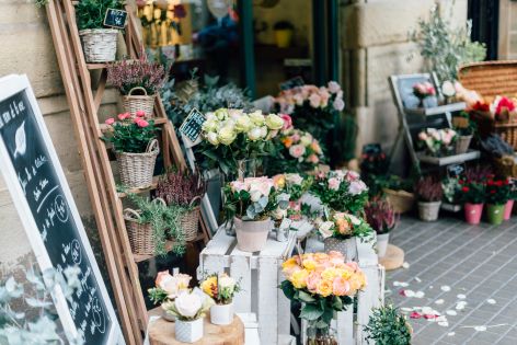 front of a florists shop